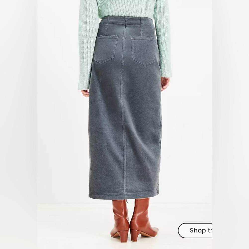 LOFT Corduroy Button Front Midi Pocket Skirt - Picture 2 of 2